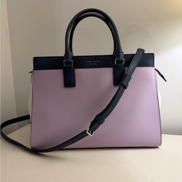 kate spade Handbags - Kate Spade Large Cameron Satchel Lavender, Navy & White